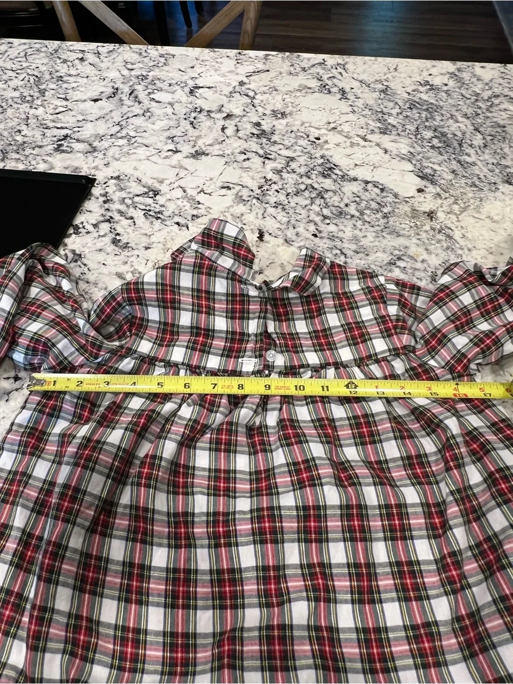 Girls Plaid Bow-Front Blouse in Red, Green & White